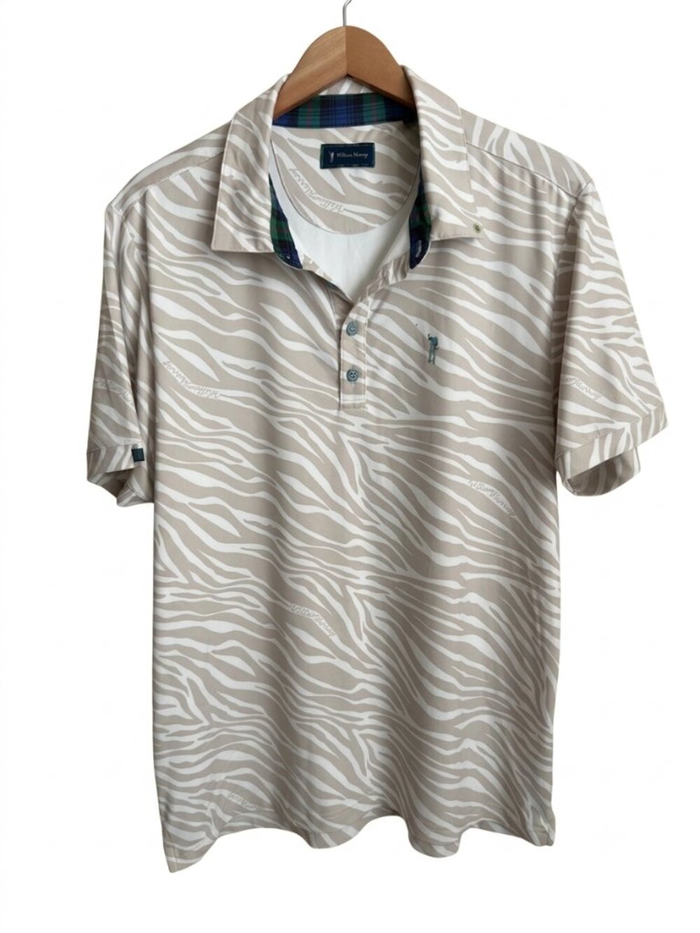William Murray Golf Mens L Beige White Zebra Tiger Stripe Performance Polo Shirt
